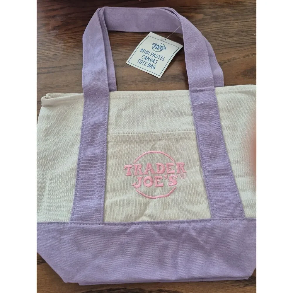 Spring 2026 Trader Joe’s Mini Pastel Canvas Tote Bag Set Of 4 In Stock Available - Picture 4 of 8